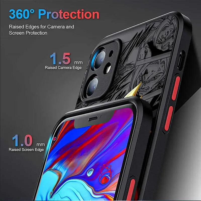 Anime iPhone 16 15 14 13 12 11 Pro Max XS Max 7 8 Plus Phone Case Shockproof Transparent Black Matte Cover