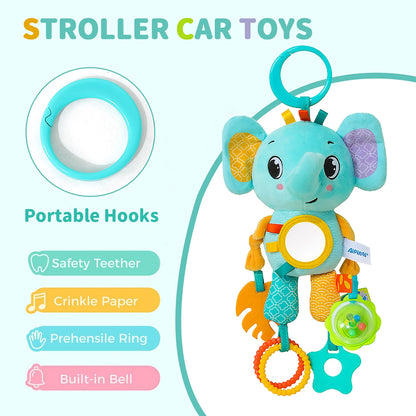 Soft Hanging Crinkle Squeaky Sensory LearningToy Stroller Car Seat Crib Travel Plush Animal Wind Chime with Teether Boys Girls - ST Superstore