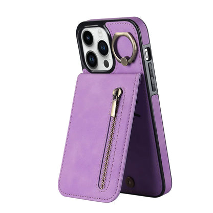 Zipper Cards Holder Leather Wallet Phone Case For iPhone 14 15 16 Pro Max 12 11 13 XS X XR 8 7 Plus Anti-drop Kickstand Cover