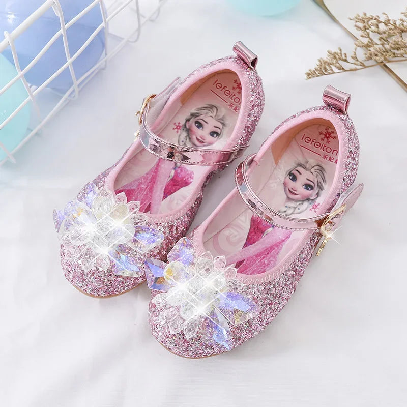 Cartoon Princess Crystal Shoes New Girls Single Shoes Frozen Aisha Sophia Rhinestones Shoes Performance Party Shoes Size 22-36