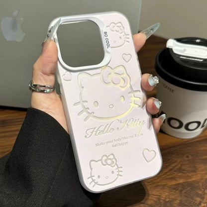 Luxury Pink HelloKitty With Bracket Phone Case For iPhone 17 16 15 14 13 12 11 ProMax XR XS 8 Plus Soft Anti Drop Silicone Cover