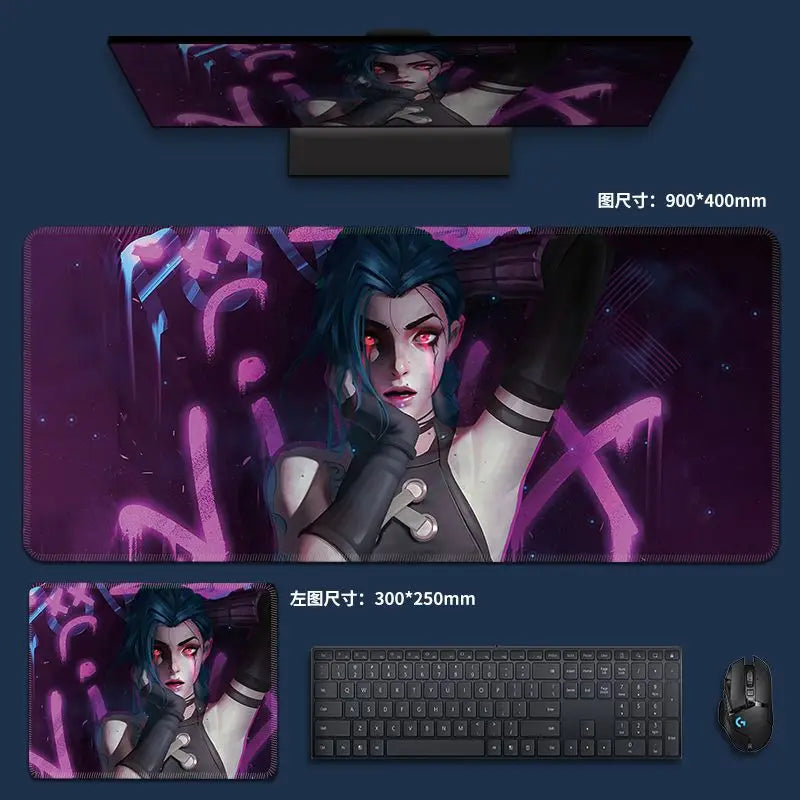 Mouse Pad PC 900x400 Colorful Graffiti Desktop Mouse Mat League of Legends Jinx Mousepad Laptop Arcane Anime Girl Keyboard Mat