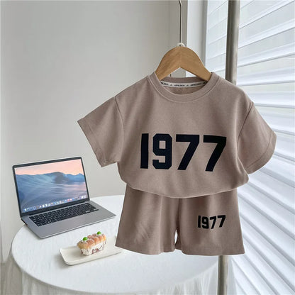 Sports Casual Clothes Boys And Girls Half Sleeve Tshirt Simple Loose Short Pants Outdoor Wear Toddler Printing Trendy Two-piece - ST Superstore