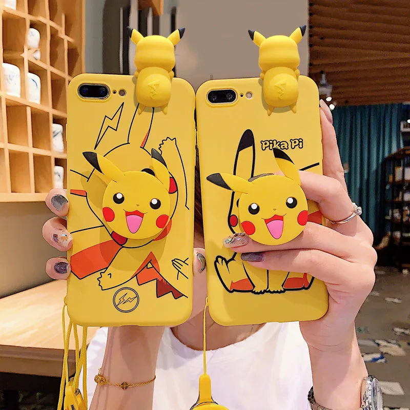 iPhone 6 6s 7 8 X Xs Max XR 11 12 13 14 15 16 Pro Max SE Pokemon Pikachu Phone Case With Holder Rope