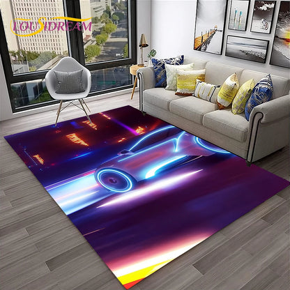 Sports Car Racing Car Carpet Rug for Home Living Room Bedroom Playroom Sofa Doormat Decor,Kids Game Area Rug Non-slip Floor Mat