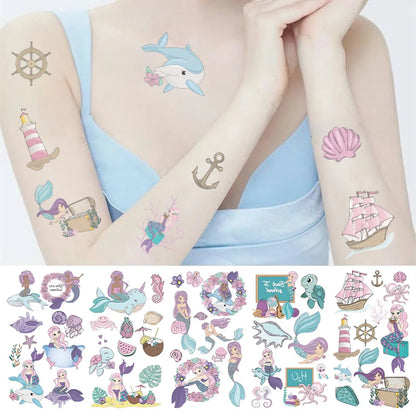 10Pcs New Cartoon Mermaid Temporary Tattoo Stickers Cute Whale Octopus Children Tattoo For Kids Funny Birthday Gift