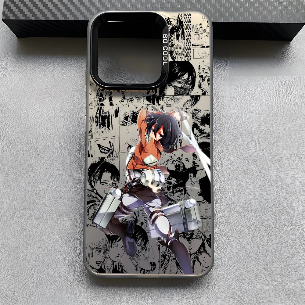 Anime M-Mikasa A-Ackerman Phone Case For iPhone 16 15 14 13 12 11 Pro Max Black Matte Multicolor Laser Metallic Aurora Cover