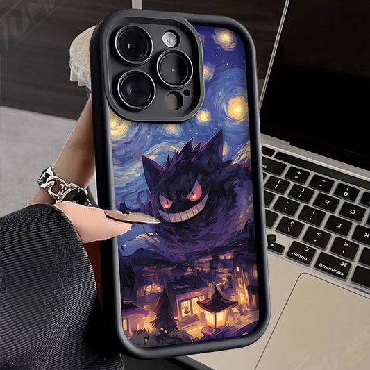Oil Painting P-Pokemon Case for iPhone 14 15 Pro Max 13 12 11 X XS XR 7 8 Plus SE 2020 Shockproof Soft Silicone Protective Cover