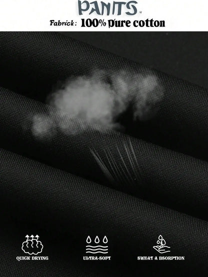 Chinese Pure Cotton Mens Black Harem Pants New Goku Print Loose Fit Autumn Casual Trousers Extra Large Size High Quality