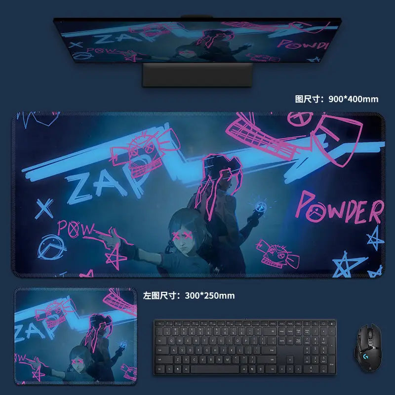 Mouse Pad PC 900x400 Colorful Graffiti Desktop Mouse Mat League of Legends Jinx Mousepad Laptop Arcane Anime Girl Keyboard Mat