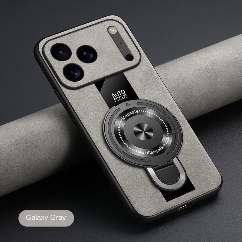 Matte Fiber for Magsafe Case for IPhone 17 16 15 14 Pro Max Plus Air Magnetic Ring Stand Shockproof Cover for Iphone17pro Coque