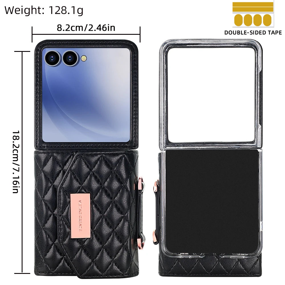 VIETAO Luxury Soft PU Leather Wallet Phone Case for Galaxy Z Flip 7/6/5/4/3 with Crossbody Strap - Durable Protective Cover