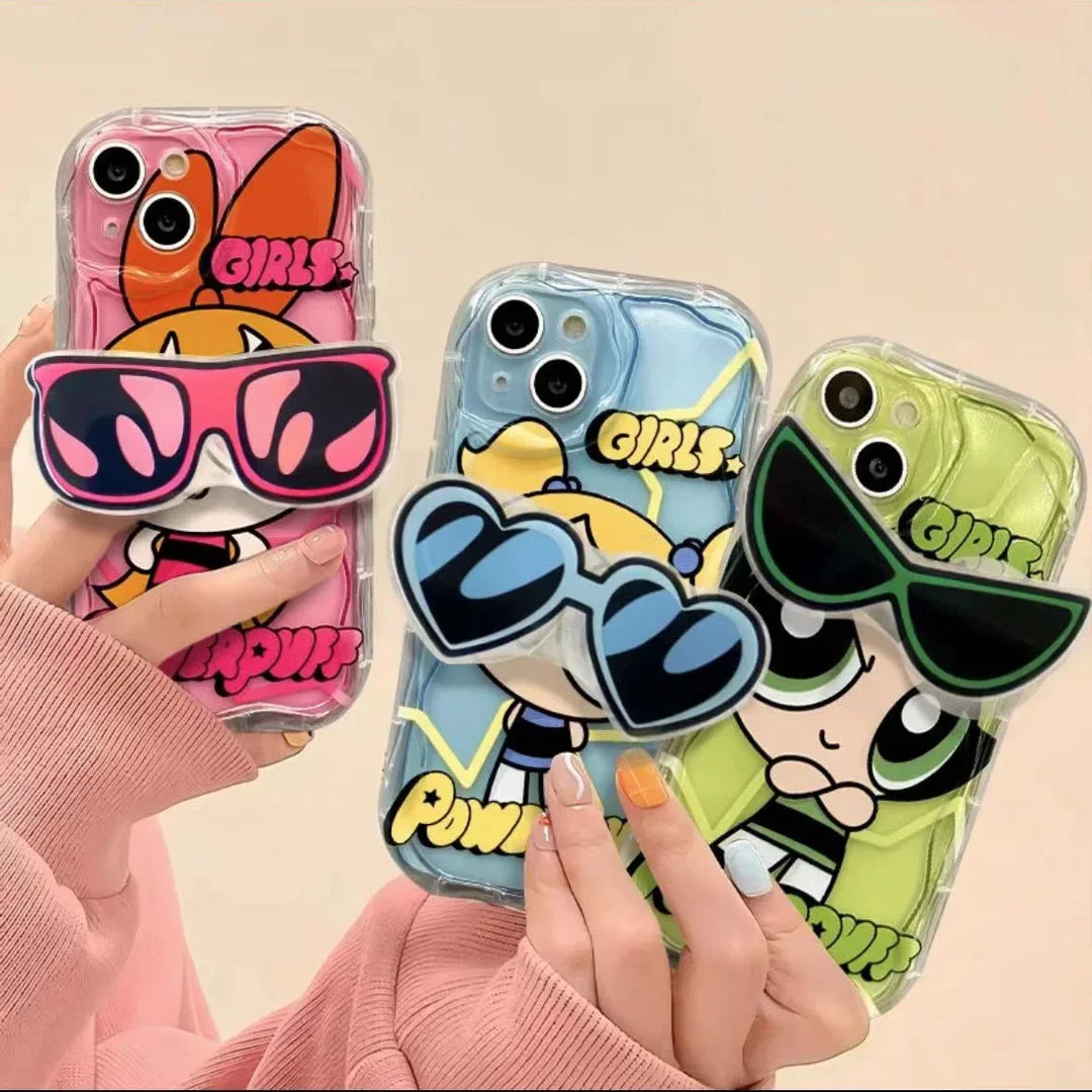 Cartoon Glasses Holder Wave Case for iPhone 16 15 14 11 Pro Max 13 12 Mini XR XS X 8 7 Plus Soft Silicone Back Cover