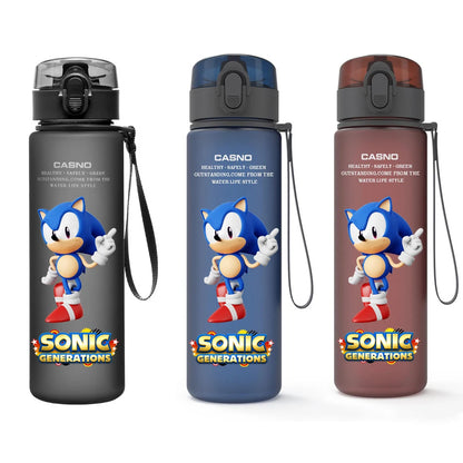 560ML Sonic Hedgehog Sports Water Bottle Portable Gym Travel Clear Leakproof Drinking Bottle Frosted Water Cup Gift for Friends