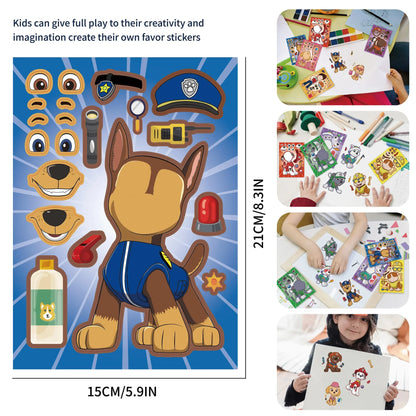 16Sheets PAW Patrol Balloon Sticker Puzzle Stickers Chase Make-a-Face Assemble Cartoon Decal Assemble Jigsaw Children Gift