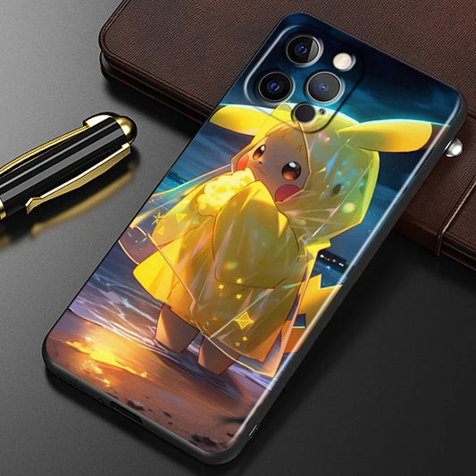 Trend Cartoon Cute Pokemon For iPhone 15 14 13 12 11 XS XR X 8 7 SE Pro Max Plus Mini Black Back Phone Case