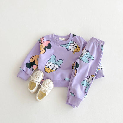 Cartoon Minnie Cute Baby Girl Long Sleeve Suit Loose Fashion Children's Tracksuits Toddler Clothes Sweatshirt + Trousers 2pc/set