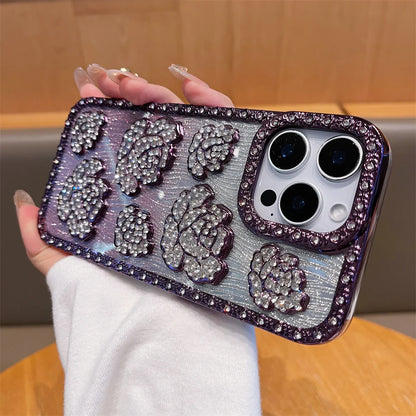 Fashion 3D Diamond Rose Phone Case for iPhone 16 15 14 13 11 12 Pro Max 16 Plus Bling Shiny Gradient Shockproof TPU Soft Cover