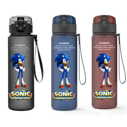 560ML Sonic Hedgehog Sports Water Bottle Portable Gym Travel Clear Leakproof Drinking Bottle Frosted Water Cup Gift for Friends