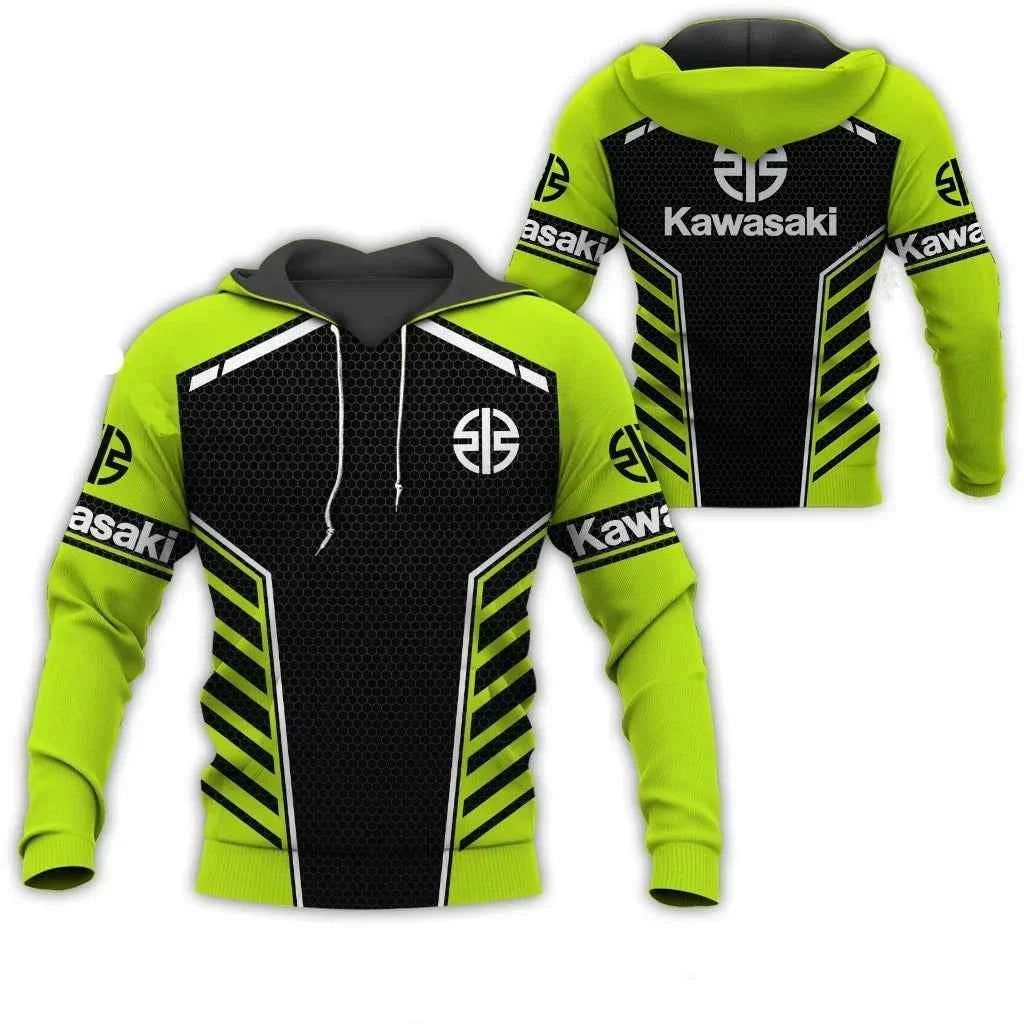 2026 New spring and autumn 3D print Kawasaki Ninja Motorcycle Riding Off-Road Pullover Extreme Sports Adventure Unisex Hoodie