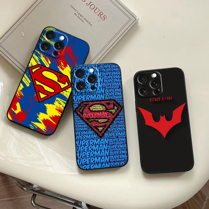 Super-mans B-Batmans Logo For iPhone 15 14 13 12 11 XS XR X 8 7 SE Pro Max Plus Mini Black Soft Phone Case