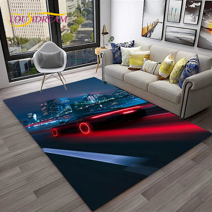 Sports Car Racing Car Carpet Rug for Home Living Room Bedroom Playroom Sofa Doormat Decor,Kids Game Area Rug Non-slip Floor Mat