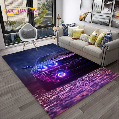 Sports Car Racing Car Carpet Rug for Home Living Room Bedroom Playroom Sofa Doormat Decor,Kids Game Area Rug Non-slip Floor Mat