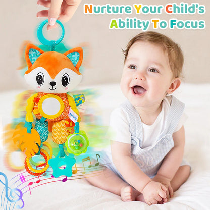 Soft Hanging Crinkle Squeaky Sensory LearningToy Stroller Car Seat Crib Travel Plush Animal Wind Chime with Teether Boys Girls - ST Superstore