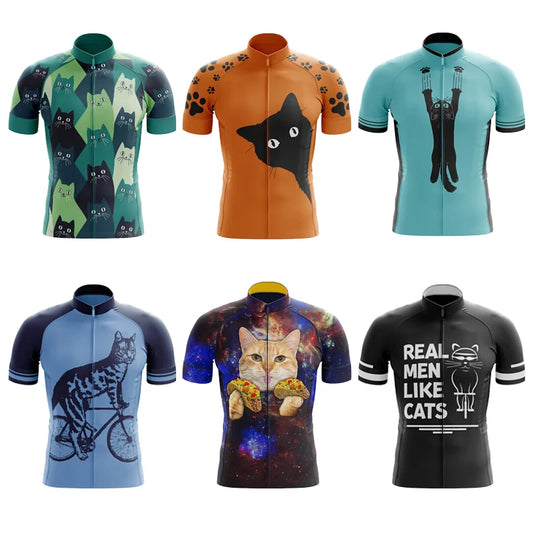 Cycling Jersey Men CARTOON CAT Bike Top MTB Bicycle Shirt Mountain Road Riding Clothing Short Sleeve Summer Biking Blouse