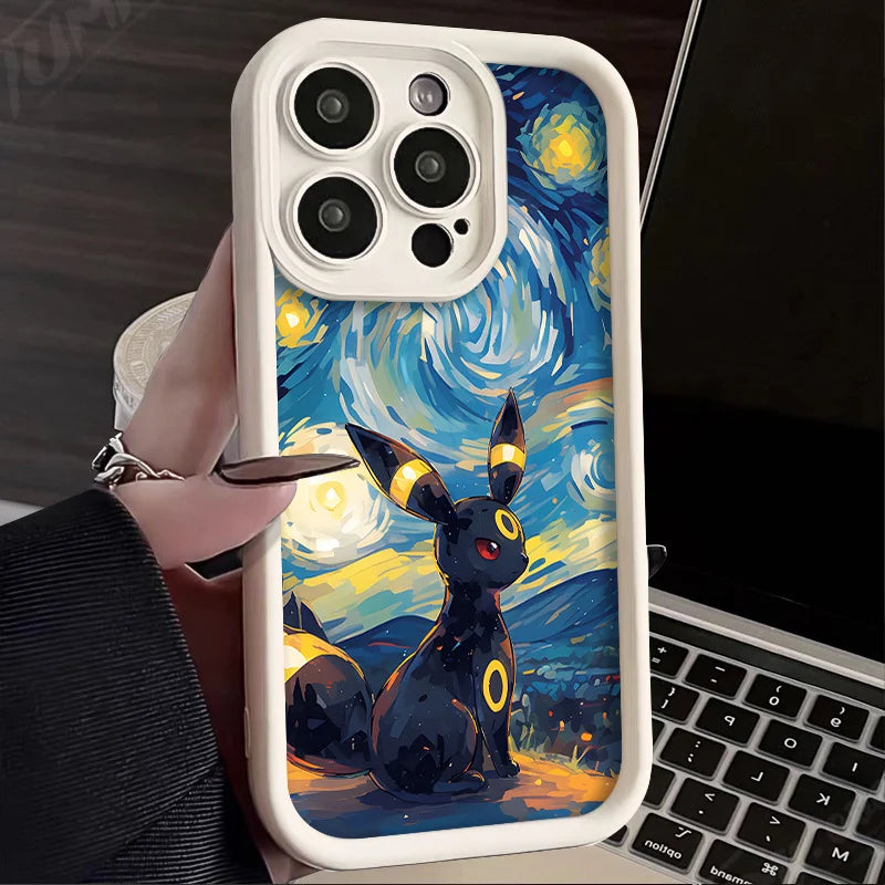 Oil Painting P-Pokemon Case for iPhone 14 15 Pro Max 13 12 11 X XS XR 7 8 Plus SE 2020 Shockproof Soft Silicone Protective Cover