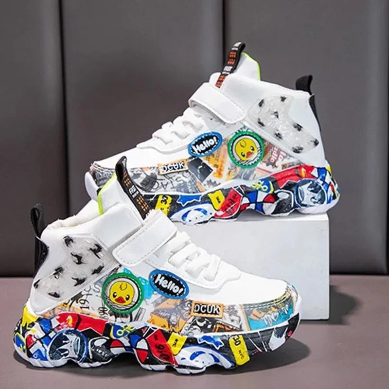 Size 26-36 Children Sports Sneakers for Girls Kid Cartoon Graffiti Pattern Casual Shoes Boys Basketball Shoe chaussures de sport - ST Superstore