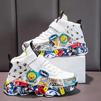 Size 26-36 Children Sports Sneakers for Girls Kid Cartoon Graffiti Pattern Casual Shoes Boys Basketball Shoe chaussures de sport - ST Superstore