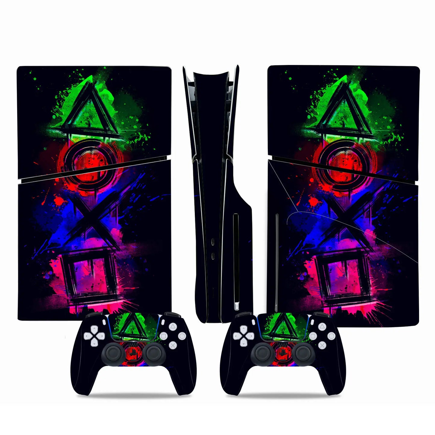 For PS5 Slim Disc Edition Console and 2 Controllers Geometry Design Skin PS5 Slim Disc Sticker Protective Decal Cover Full Set