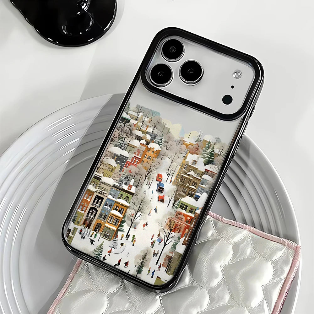 Snow View House Landscape Phone Case For iPhone 17 Air 16 15 14 13 12 11 Pro Max 17 Pro Shockproof Hard Cover Fundas