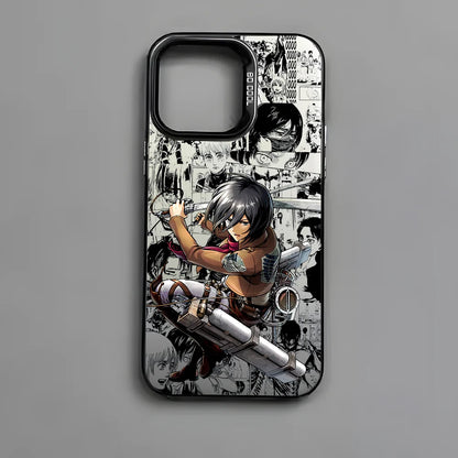 Anime M-Mikasa A-Ackerman Phone Case For iPhone 16 15 14 13 12 11 Pro Max Black Matte Multicolor Laser Metallic Aurora Cover