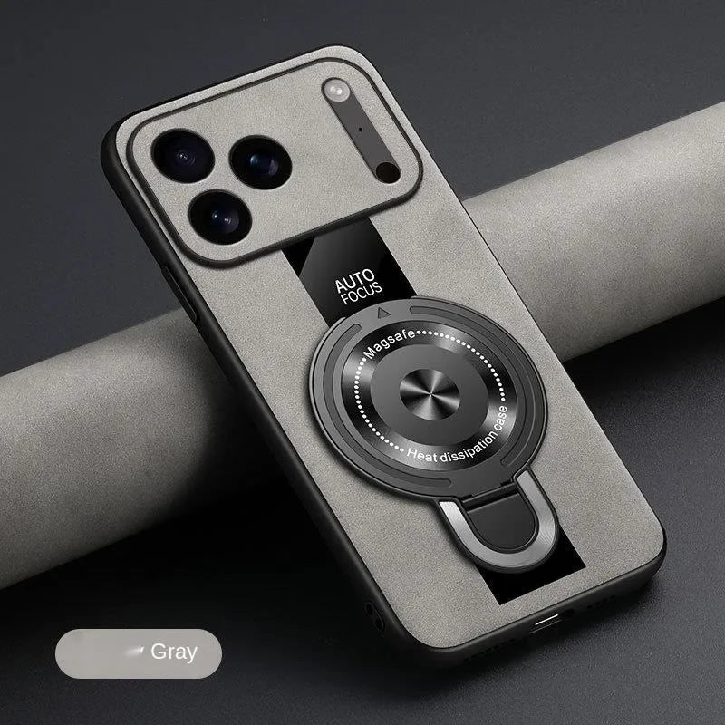 Matte Fiber for Magsafe Case for IPhone 17 16 15 14 Pro Max Plus Air Magnetic Ring Stand Shockproof Cover for Iphone17pro Coque