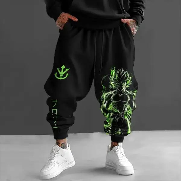 Goku Print New Streetwear 2025 Mens High Waist Cotton Pants Wide Leg Trousers Loose Fit Casual Breathable Sweatpants