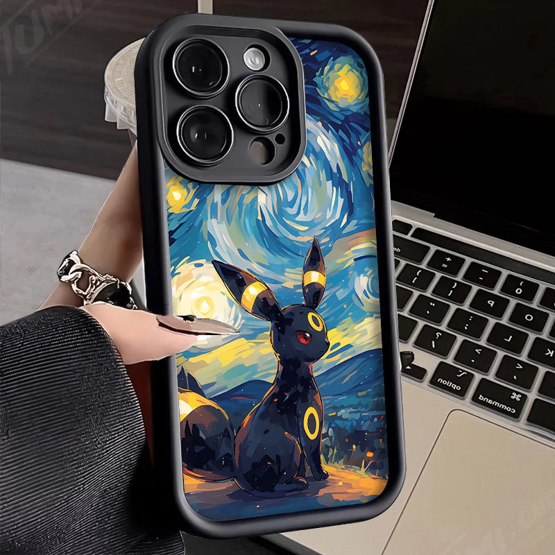 Oil Painting P-Pokemon Case for iPhone 14 15 Pro Max 13 12 11 X XS XR 7 8 Plus SE 2020 Shockproof Soft Silicone Protective Cover