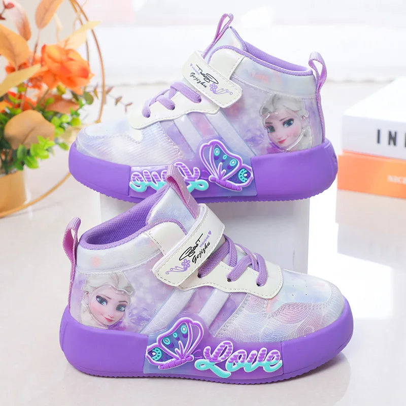 Children Sneakers Girls Fashion Cartoon Mid-top Sneaker Warm Winter Cotton Soft Sole Non-slip Casual Shoes Size 26-36