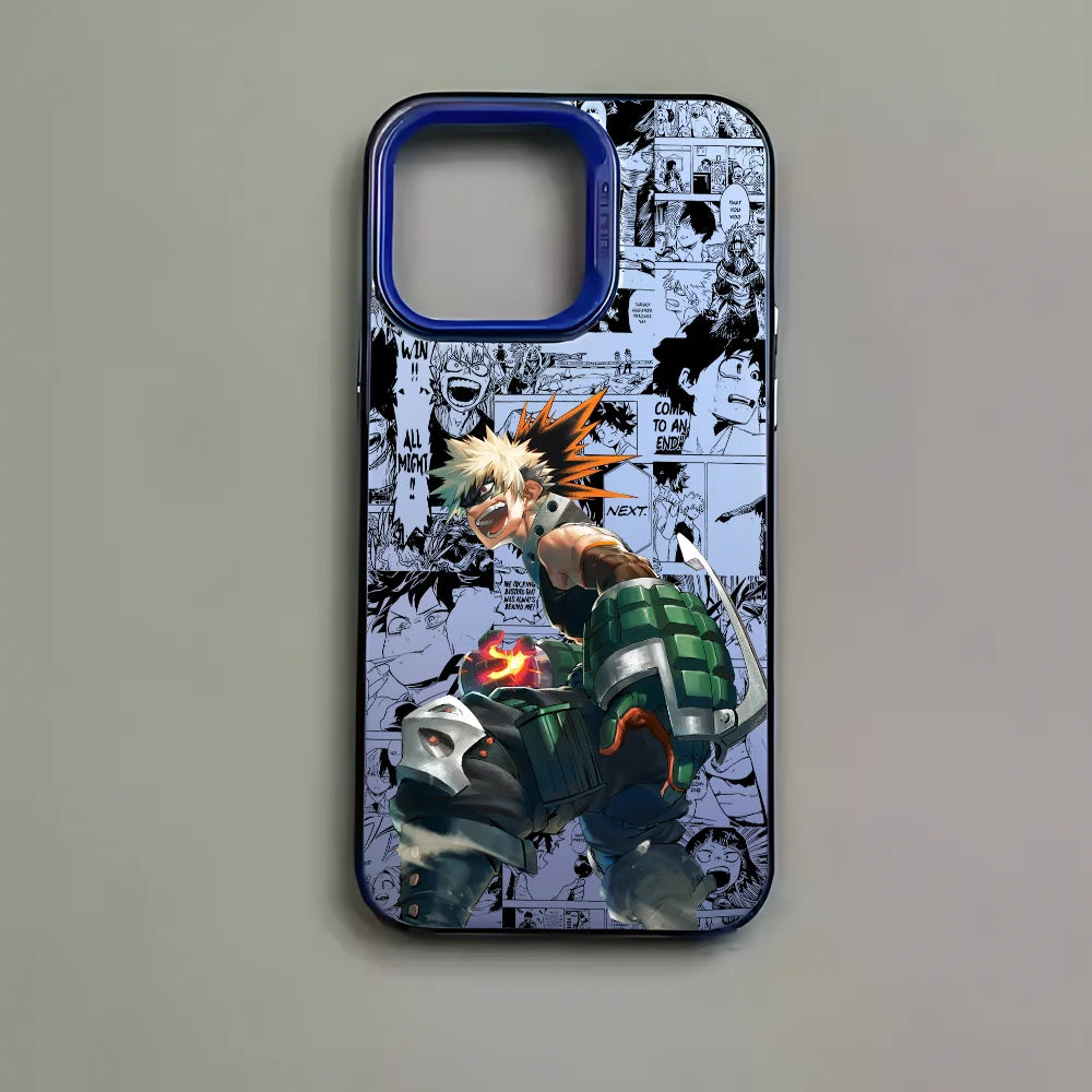 Anime K-Katsuki Bakugo Phone Case For iPhone 16 15 14 13 12 11 Pro Max Black Matte Multicolor Laser Metallic Aurora Cover
