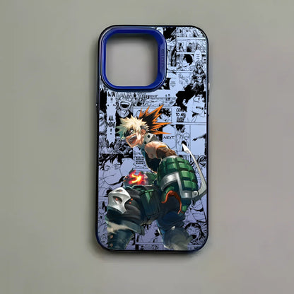 Anime K-Katsuki Bakugo Phone Case For iPhone 16 15 14 13 12 11 Pro Max Black Matte Multicolor Laser Metallic Aurora Cover