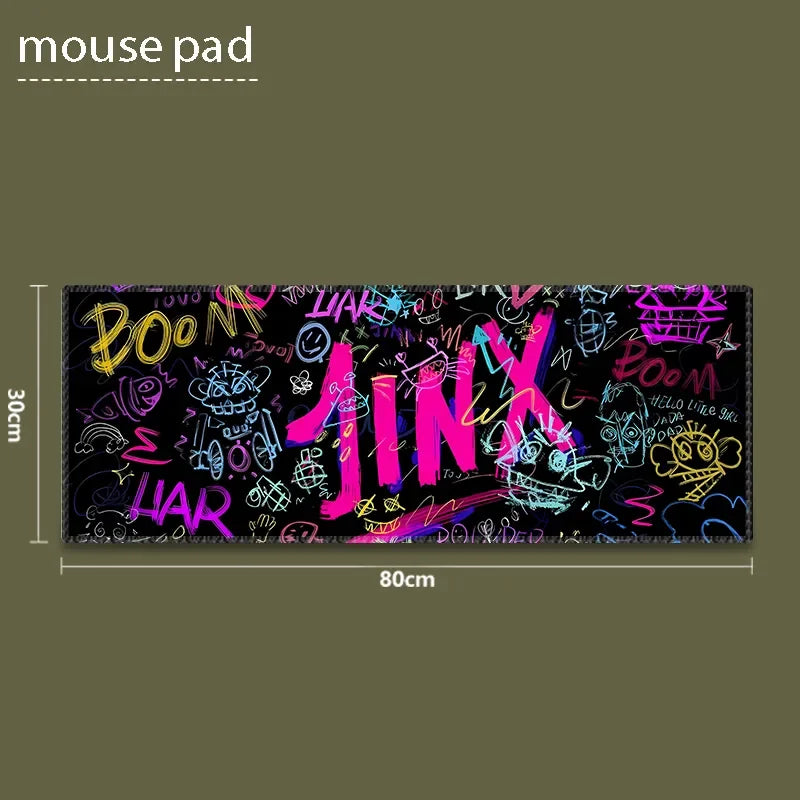 Mouse Pad PC 900x400 Colorful Graffiti Desktop Mouse Mat League of Legends Jinx Mousepad Laptop Arcane Anime Girl Keyboard Mat