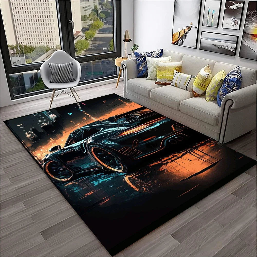 Sports Car Racing Car Carpet Rug for Home Living Room Bedroom Playroom Sofa Doormat Decor,Kids Game Area Rug Non-slip Floor Mat