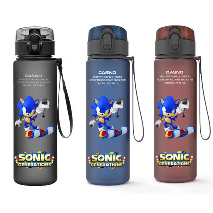 560ML Sonic Hedgehog Sports Water Bottle Portable Gym Travel Clear Leakproof Drinking Bottle Frosted Water Cup Gift for Friends