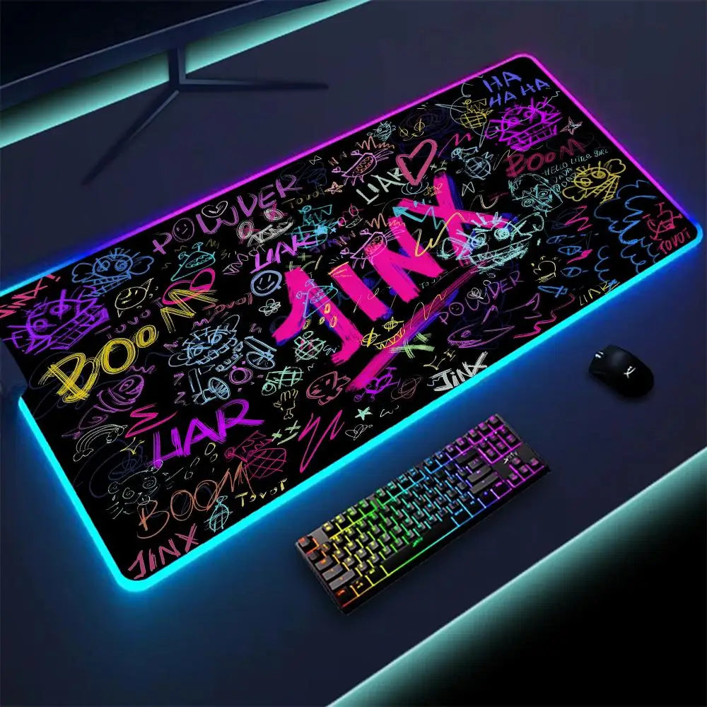 Arcane Jinx LOL Mouse Pad  RGB Keyboard Cover Colorful MousePad LED Light E-sports Mousepad Computer Gamer Glow Long Desk Mat
