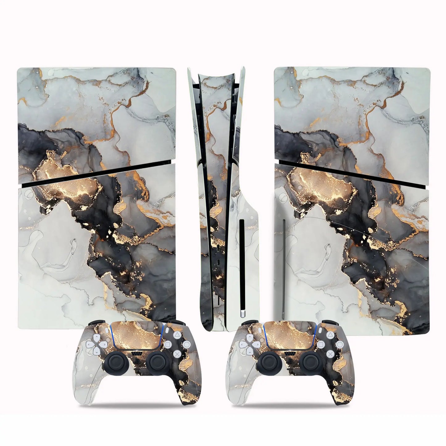 For PS5 Slim Disc Edition Console and 2 Controllers Geometry Design Skin PS5 Slim Disc Sticker Protective Decal Cover Full Set