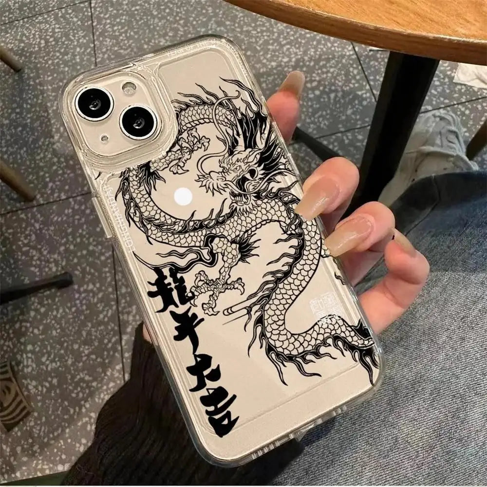 Phone Case For Samsung Galaxy S24 S23 Ultra S20 S21 FE S22 Plus S21FE S23FE Cover Soft Clear TPU Chinese Dragon