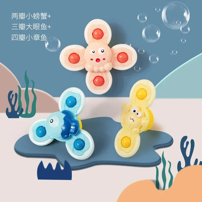 3PCS Suction Cup Spinner Bath Toys For Kids Sensory Stress Relief Spinning Educational Toys Baby Rotating Rattle Fidget Gifts