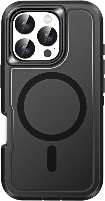 Black phone case with magnetic design on a black background