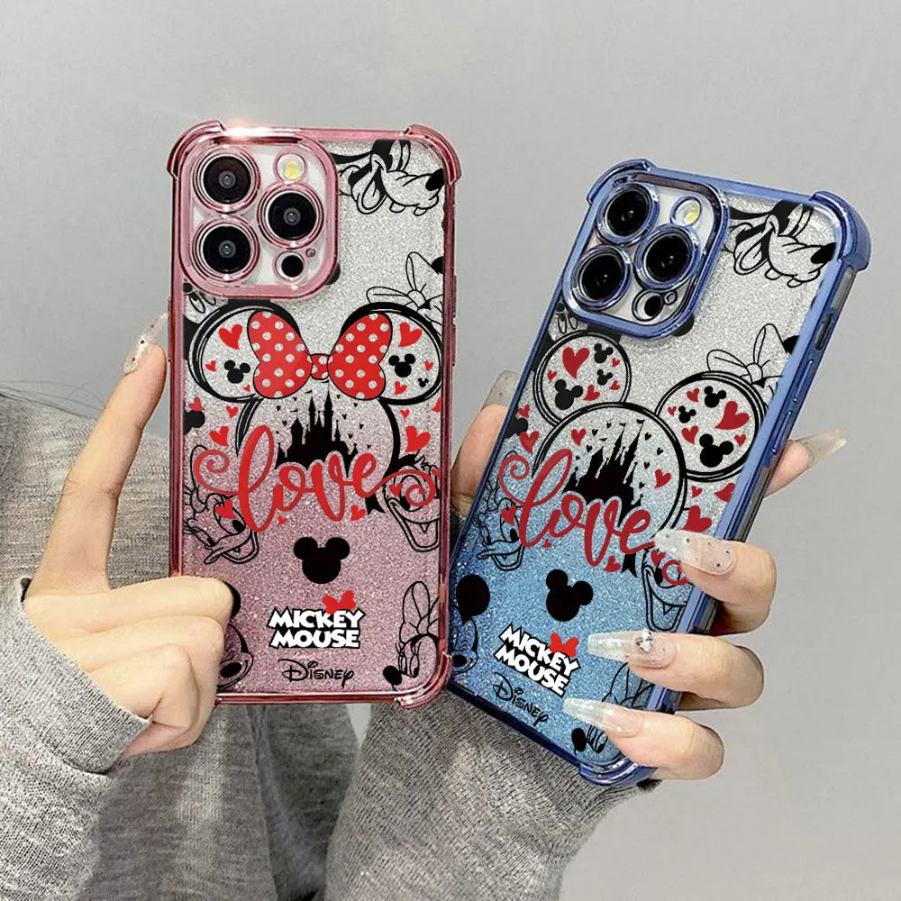 Cute Cartoon Case For iPhone 16 15 14 13 12 11 Pro Max X XR XSMax 7 8 Plus Shockproof Glitter Anti Fall Cover